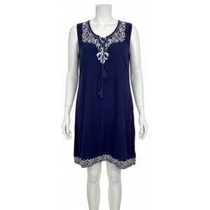 Cute Options Dress S Blue White Embroidery Sleeveless V-Neck Y2K Prairie Boho